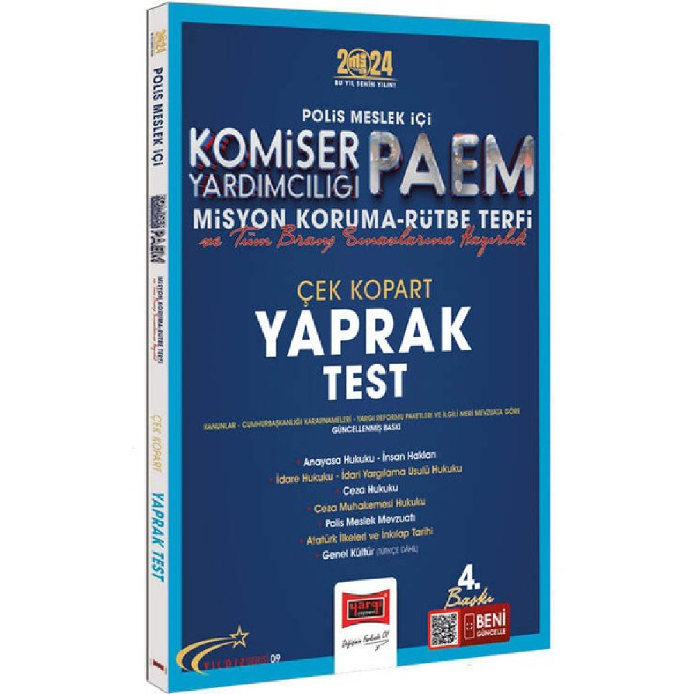 Yargı Yayınevi 2024 Polis Meslek İçi PAEM Komiser Yardımcılığı Misyon Koruma Rütbe Terfi ve Tüm Branş Sınavlarına Hazırlık Çek Kopart Yaprak Test Görevde Yükselme Sınavları Kitapları Fiyatı
