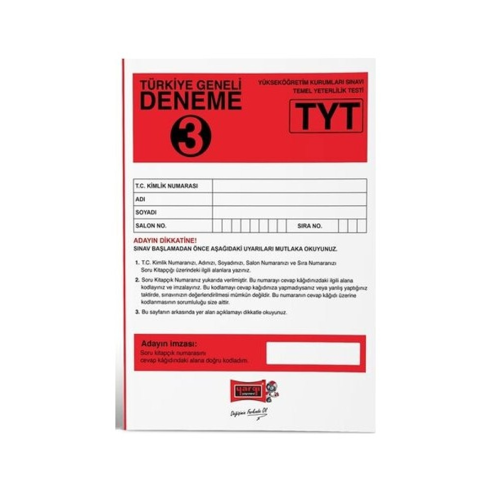 Yargı Yayınevi TYT Türkiye Geneli Deneme 3 Temel Yeterlilik Testi (TYT) Fiyatı