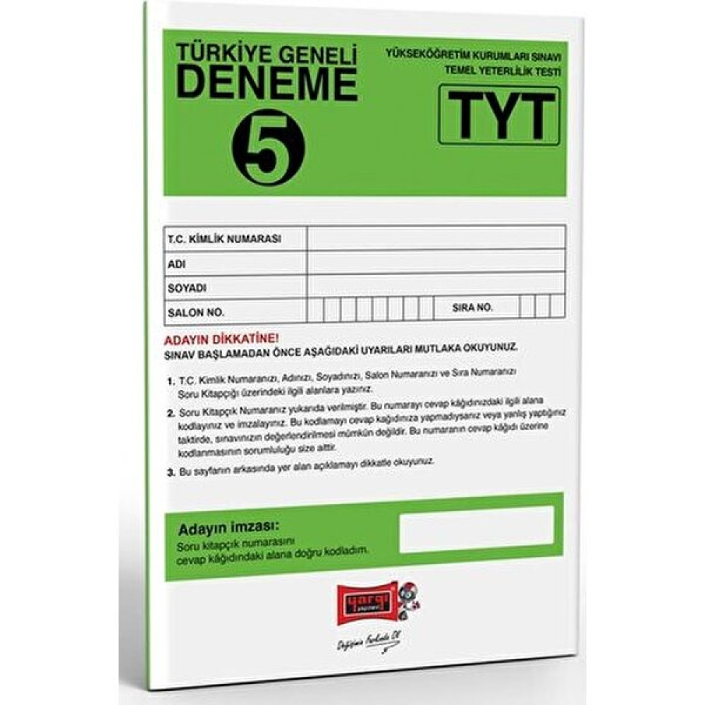 Yargı Yayınevi TYT Türkiye Geneli Deneme 5 Temel Yeterlilik Testi (TYT) Fiyatı