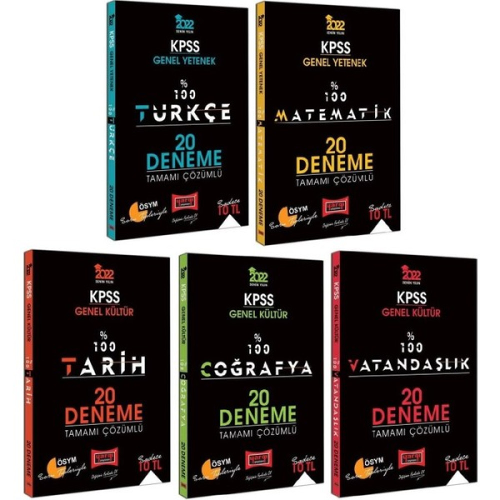 Yargı Yayınevi Yargı 2022 Kpss % 100 Türkçe Matematik Tarih Coğrafya Vatandaşlık 20 Deneme 5 Li Set KPSS Fiyatı