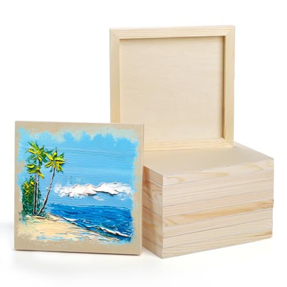 yarlung 10 Pack Unfinished Wood Panels, 8 x 8 Inches Birch Wooden Cradled Painting Panel Canvas Boards for Watercolor, Arts and DIY Crafts, Easel Display, Use with Oils, Acrylics
