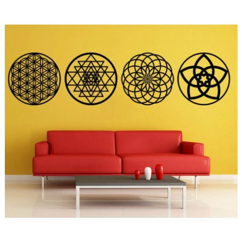 Yaşam Çiçeği Sri Yantra Torus ve Venüs 4'lü Set Duvar Tablosu - 40 - Siyah Poster Fiyatı