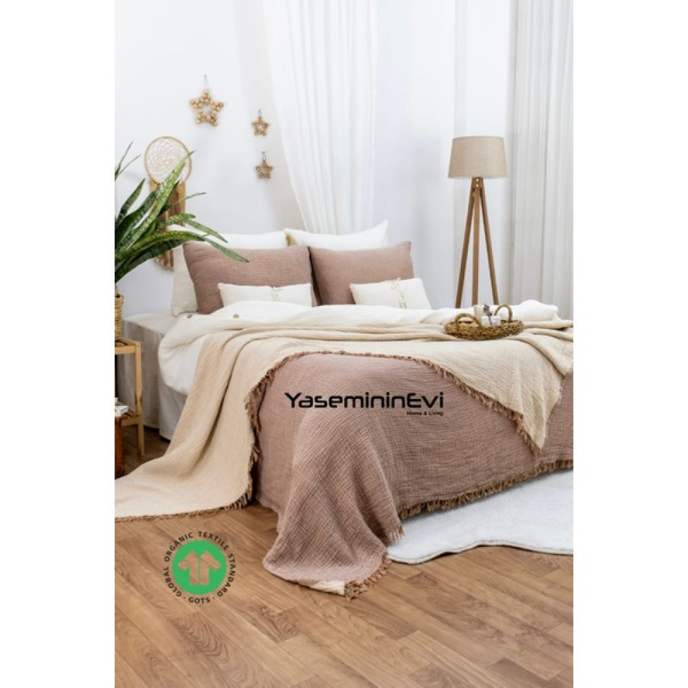 Yaseminin Evi AÇIK KAHVE rengi Müslin Yatak Örtüsü / Pike Seti (2 Yastık Kılıflı) - 240 x 230 cm Pike & Pike Takımı Fiyatı