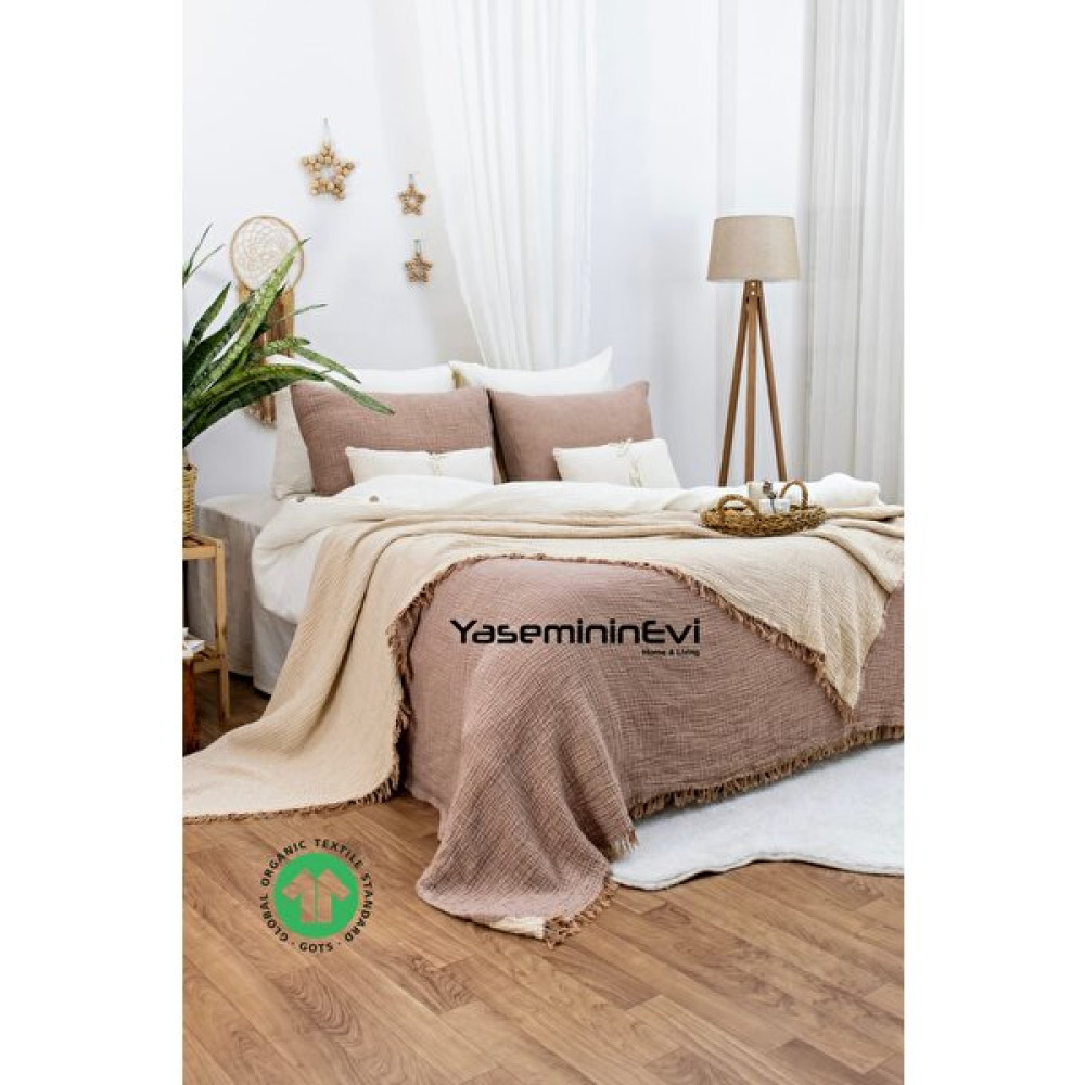 Yaseminin Evi Kahve - Açık Kahve Battal + 2 Yastık Kılıflı Müslin Yatak Örtüsü - Açık Kahverengi - 230 x 240 cm Yatak Örtüsü Fiyatı