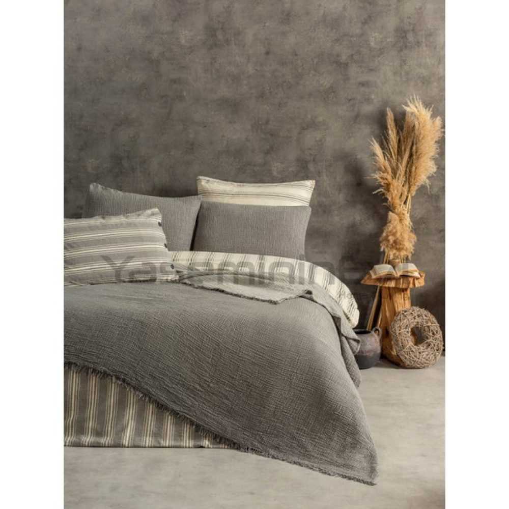 Yaseminin Evi Müslin Yatak Örtüsü / Pike Seti (2 Yastık Kılıflı) - Antrasit - 260 x 230 cm Pike & Pike Takımı Fiyatı