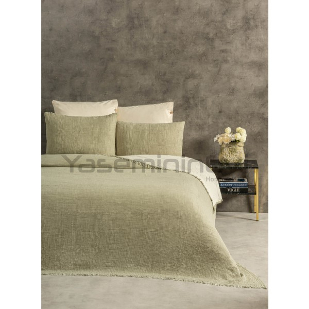 Yaseminin Evi Müslin Yatak Örtüsü / Pike Seti (2 Yastık Kılıflı) - Çağla Yeşili - 240 x 230 cm Pike & Pike Takımı Fiyatı