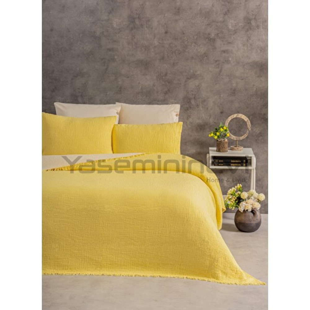Yaseminin Evi Müslin Yatak Örtüsü / Pike Seti (2 Yastık Kılıflı) - Sarı - 240 x 230 cm Pike & Pike Takımı Fiyatı