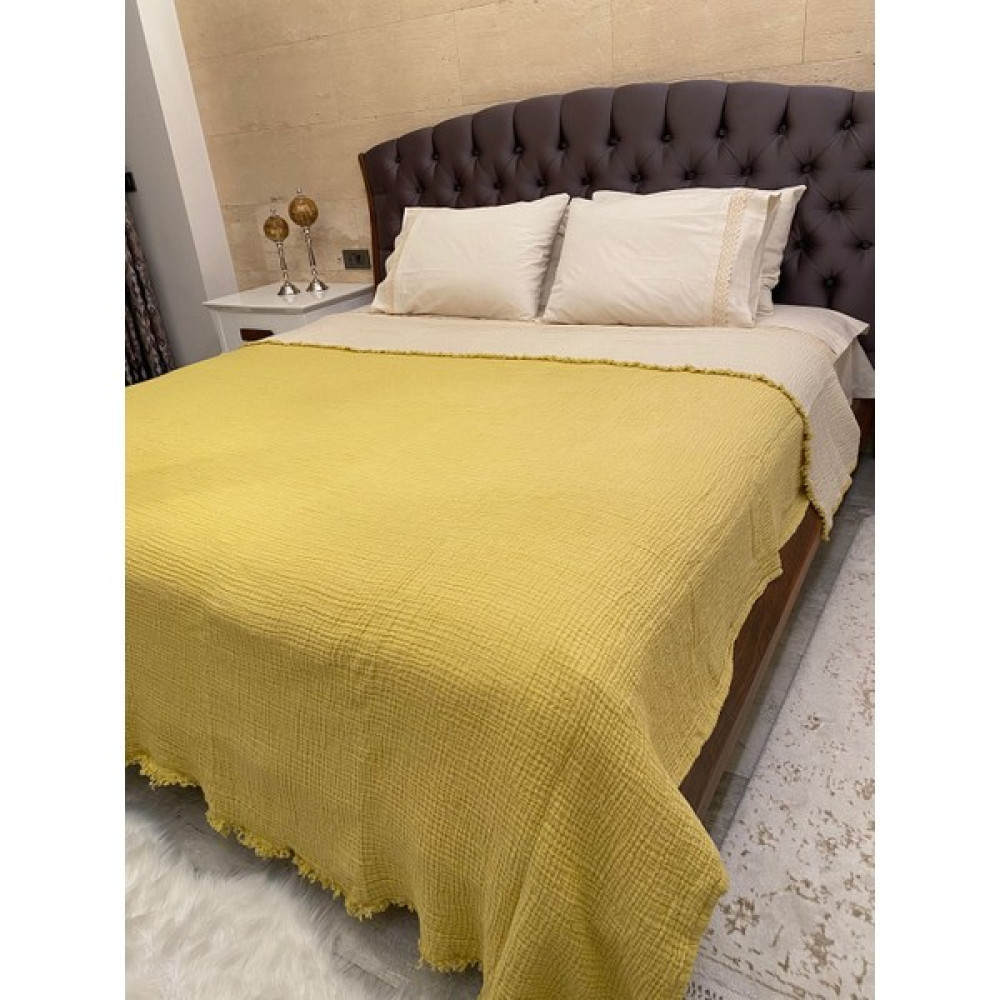 Yaseminin Evi Sarı Battal Boy Müslin Yatak Örtüsü 4 Kat Pamuk - 230 x 240 cm Yatak Örtüsü Fiyatı