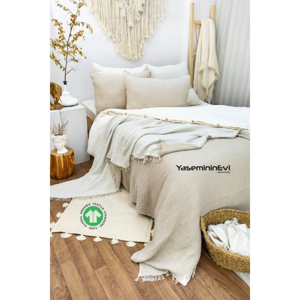 Yaseminin Evi VİZON rengi Müslin Yatak Örtüsü / Pike Seti (2 Yastık Kılıflı) - Açık Kahverengi - 240 x 230 cm Pike & Pike Takımı Fiyatı