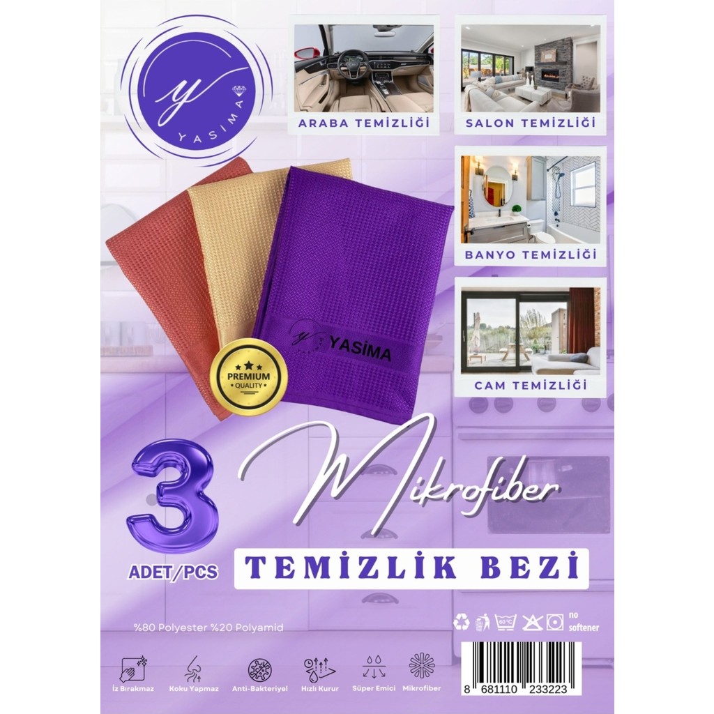 Yasima 3 Adet Sihirli Dekoratif Temizlik Bezi 40x60 cm Cam Ev Temizliği - Renkli - Standart Deterjan ve Temizlik Ürünleri Fiyatı