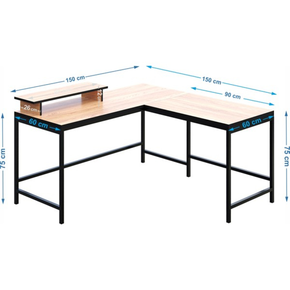 Yasmak L Bilgisayar ve Çalışma Masası - 150 x 60 x 75 cm - Açık Ceviz Çalışma Masası Fiyatı