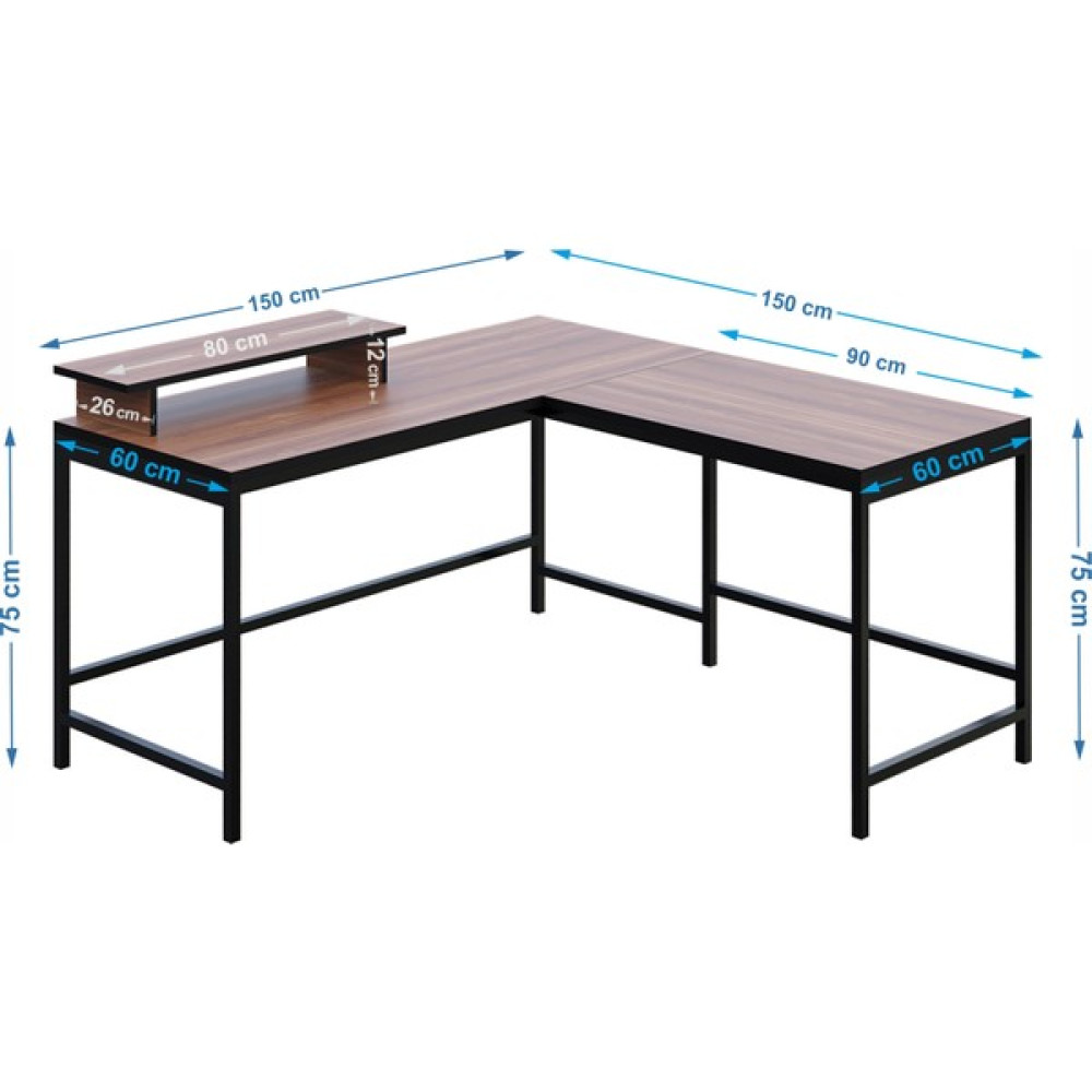 Yasmak L Bilgisayar ve Çalışma Masası - 150 x 60 x 75 cm - Ceviz Çalışma Masası Fiyatı