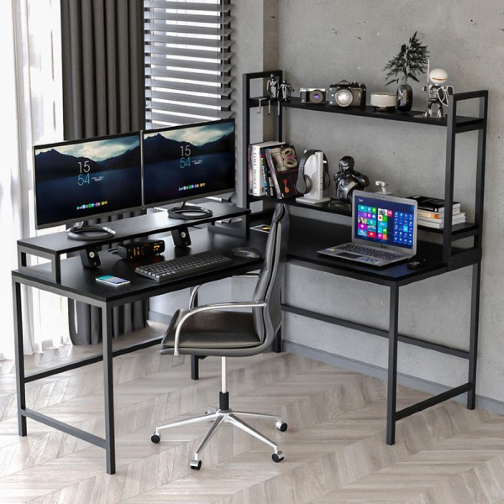 Yasmak Raflı L Ofis ve Çalışma Masası 610-S - 160 cm - Siyah Çalışma Masası Fiyatı