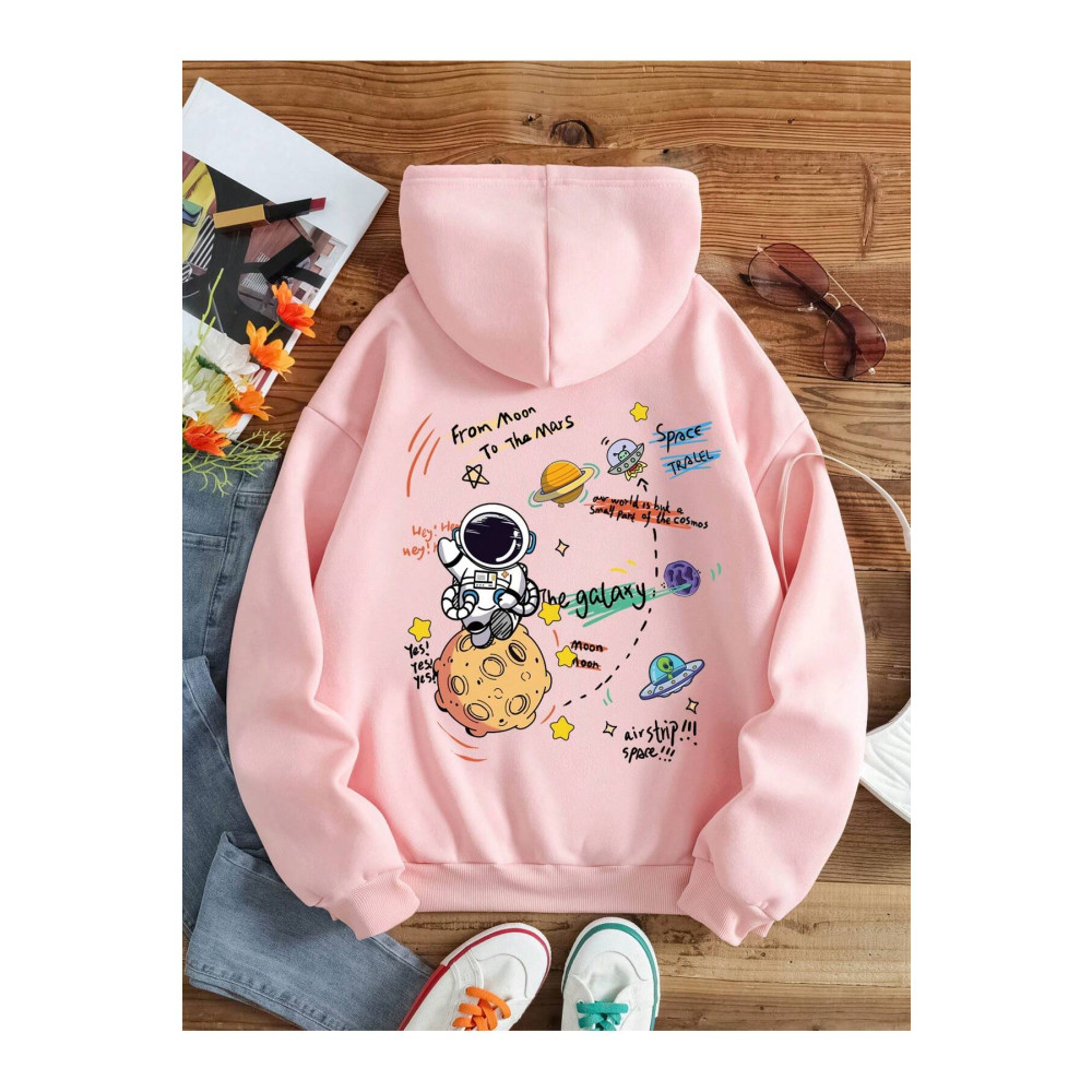 Yasolin Unisex Kadın/Erkek Galaxy Özel Baskılı Oversize Kapüşonlu Sweatshirt XL Beden Bayan Sweatshirt Fiyatı