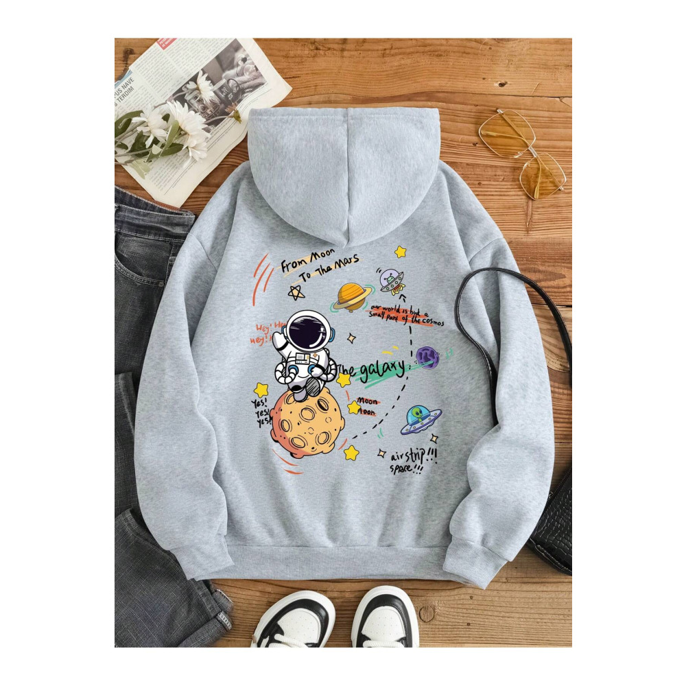 Yasolin Unisex Kadın/Erkek Galaxy Özel Baskılı Oversize Kapüşonlu Sweatshirt XXL Beden Bayan Sweatshirt Fiyatı