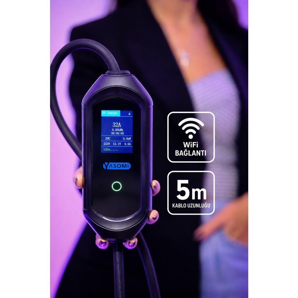 Yasomi 7kw Monofaze Taşınabilir Hızlı Şarj Istasyonu 10 Metre (48 Ay Garantili) - Wİ-Fİ 5 METRE Diğer Fiyatı