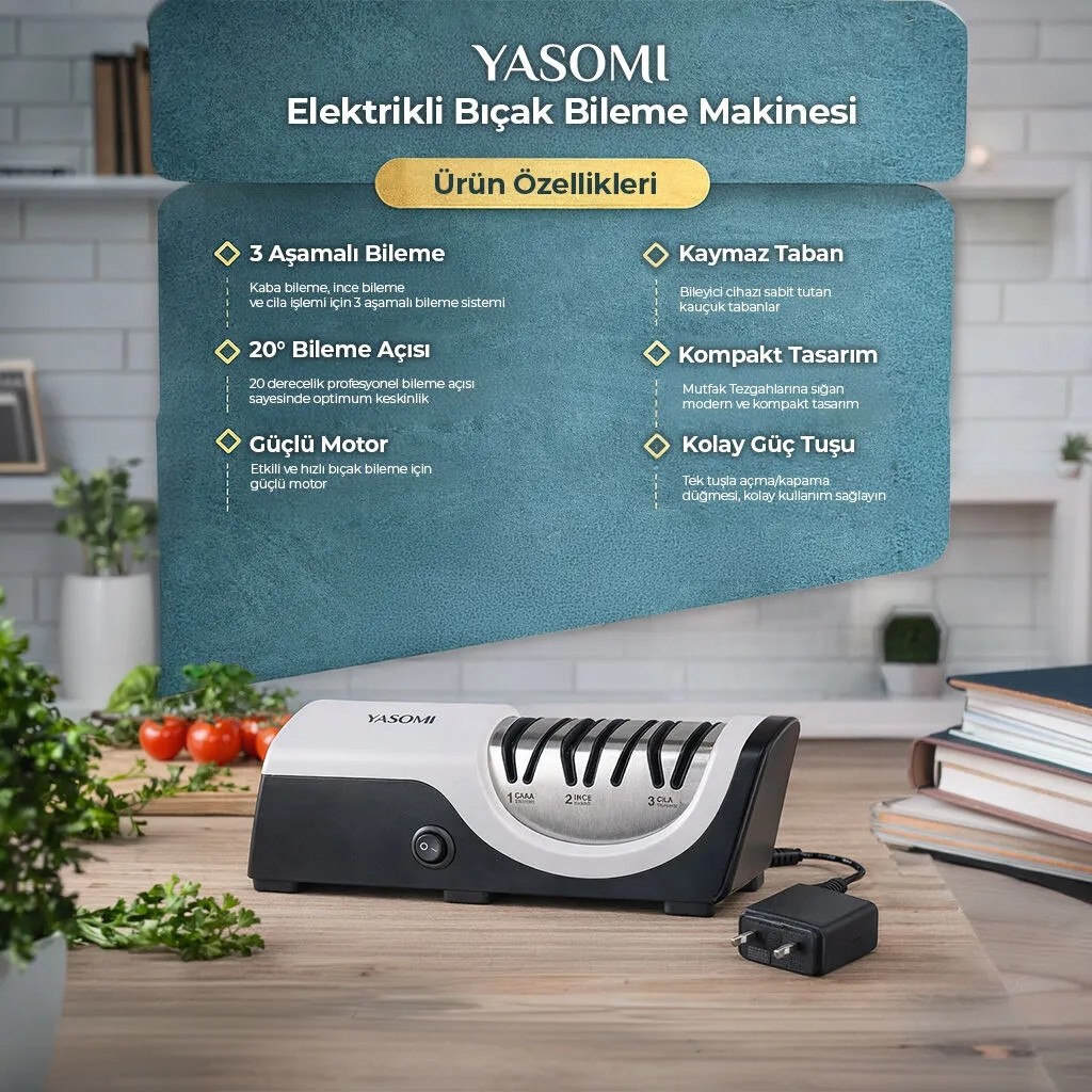 Yasomi H1225 3 Aşamalı Elektrikli Motor 20 Derece Bileme Kenarı Profesyonel Elektrikli Bıçak Bileyici Diğer Fiyatı