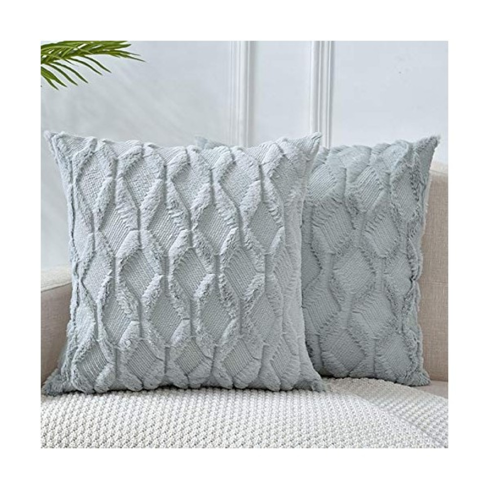 Yastık Kılıfı 18X18, Gri Dekoratif Boho Yastık Kılıfı Minder Örtüsü Kadife Lüks Yumuşak Peluş Kısa Yün Kanepe Kanepe Yatak Odası Araba Için, 2'li S... Yastık Kılıfı Fiyatı