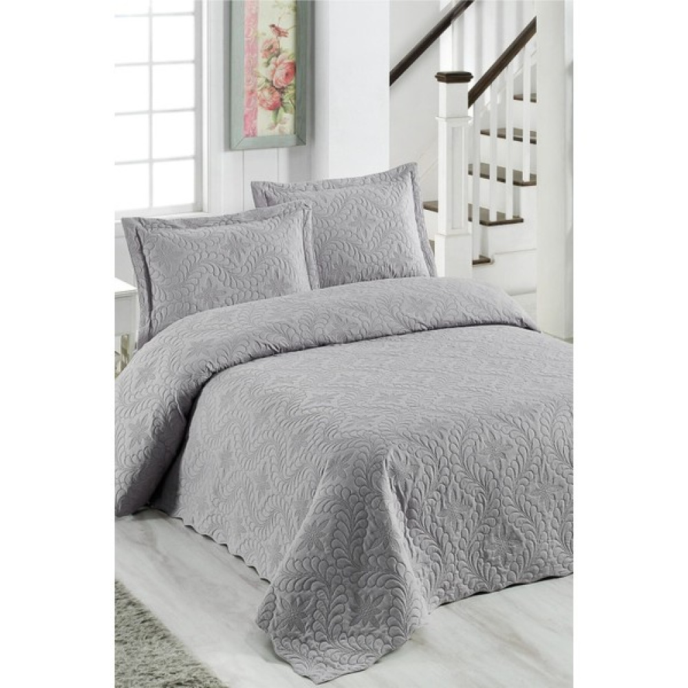 Yatak Örtüm Ivy Gri Çift Kişilik Microfiber Kapitone Yatak Örtüsü - 130 x 180 cm - Açık Mürdüm Yatak Örtüsü Fiyatı