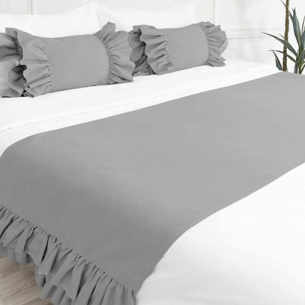 Yatak Runner & Iç Dolgulu Kırlent Seti Fırfırlı Gri - 70 x 240 cm Yatak Örtüsü Fiyatı