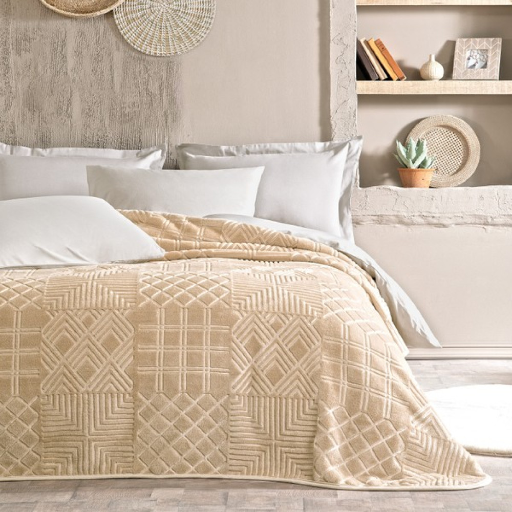 Yataş Bedding Nova Çift Kişilik Emboss Battaniye - Kum Beji - Bej - 200 x 240 cm Battaniye Fiyatı