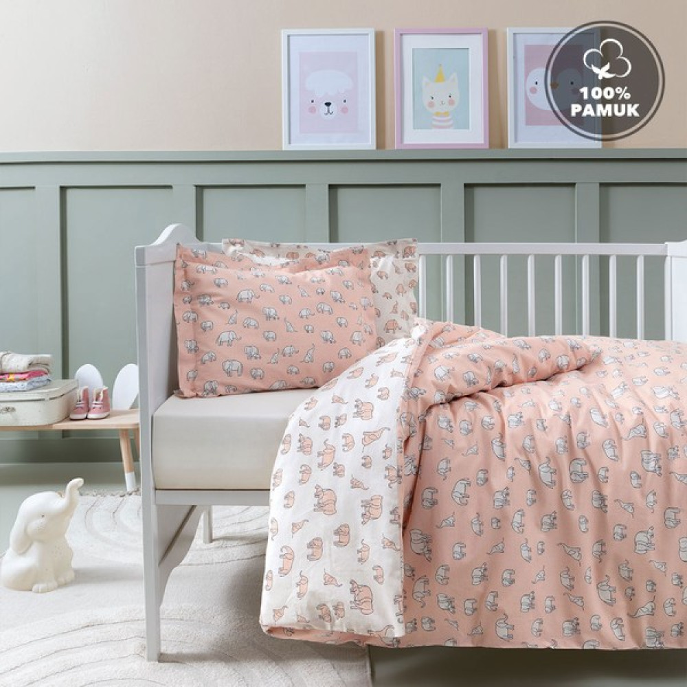 Yataş Mini Povey Bebek Ranforce %100 Pamuk Nevresim Takımı - Somon - 100 x 150 cm Bebek Nevresim Takımı Fiyatı