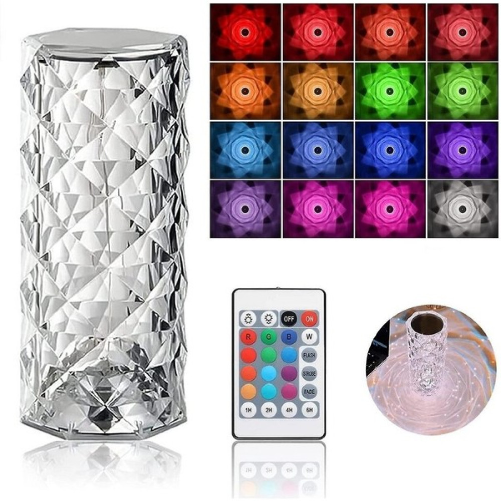 Yates Kristal Elmas Masa Lambası 16 Renk USB Şarjlı Dokunmatik (Yurt Dışından) - Beyaz Gece Lambası Fiyatı