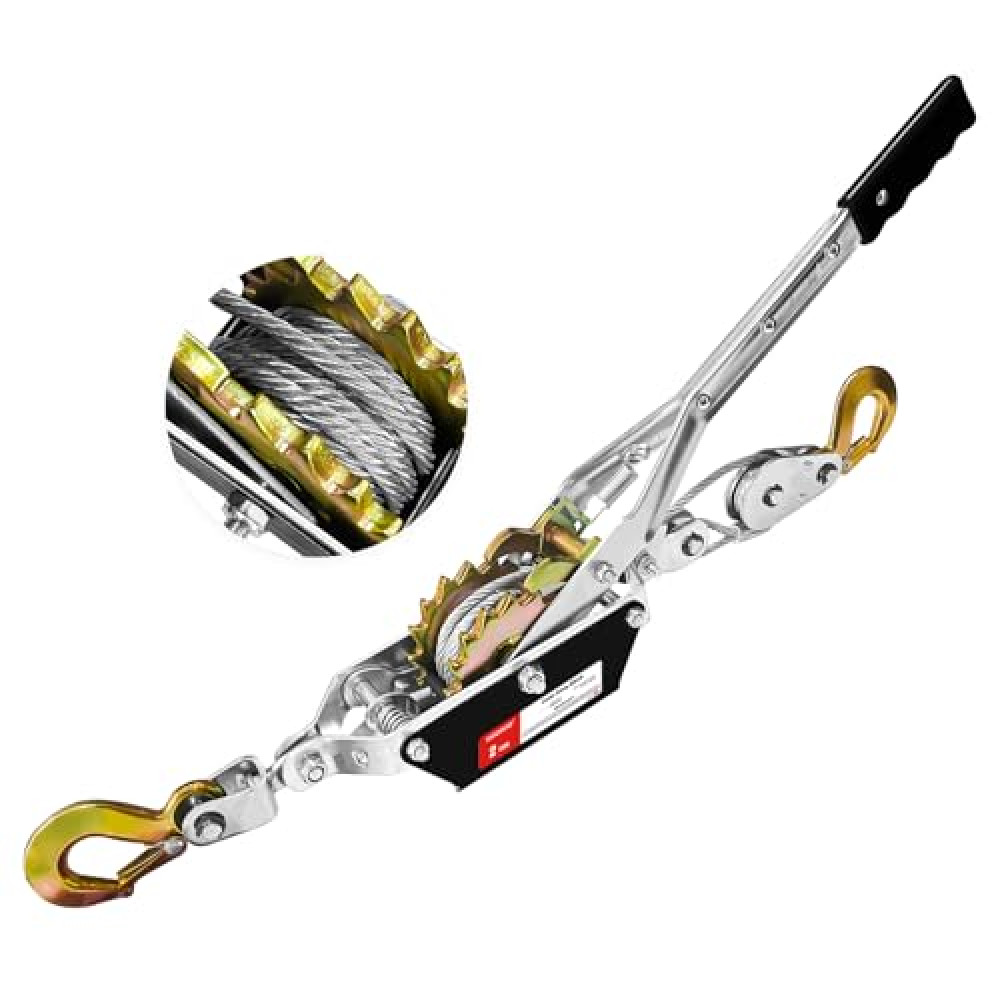 YATOINTO Come Along Winch 2-Ton (4400 Lbs) Pulling Capacity 7.54Ft 2 Hook Heavy Duty Power Cable Come Along Tool with Dual Gears Hand Winch Cable Automotive Hoist Winch Puller
