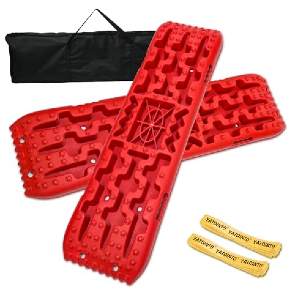 YATOINTO Off-Road Traction Boards with Jack Base,Pair Recovery Tracks Tire Traction Mats for 4WD Mud,Sand,Snow,Rock Tracks. 4X4 Recovery Boards with 2 Straps&Storage Bag for RV Truck Jeep SUV,Red Araba & Motorsiklet Aksesuarı Fiyatı