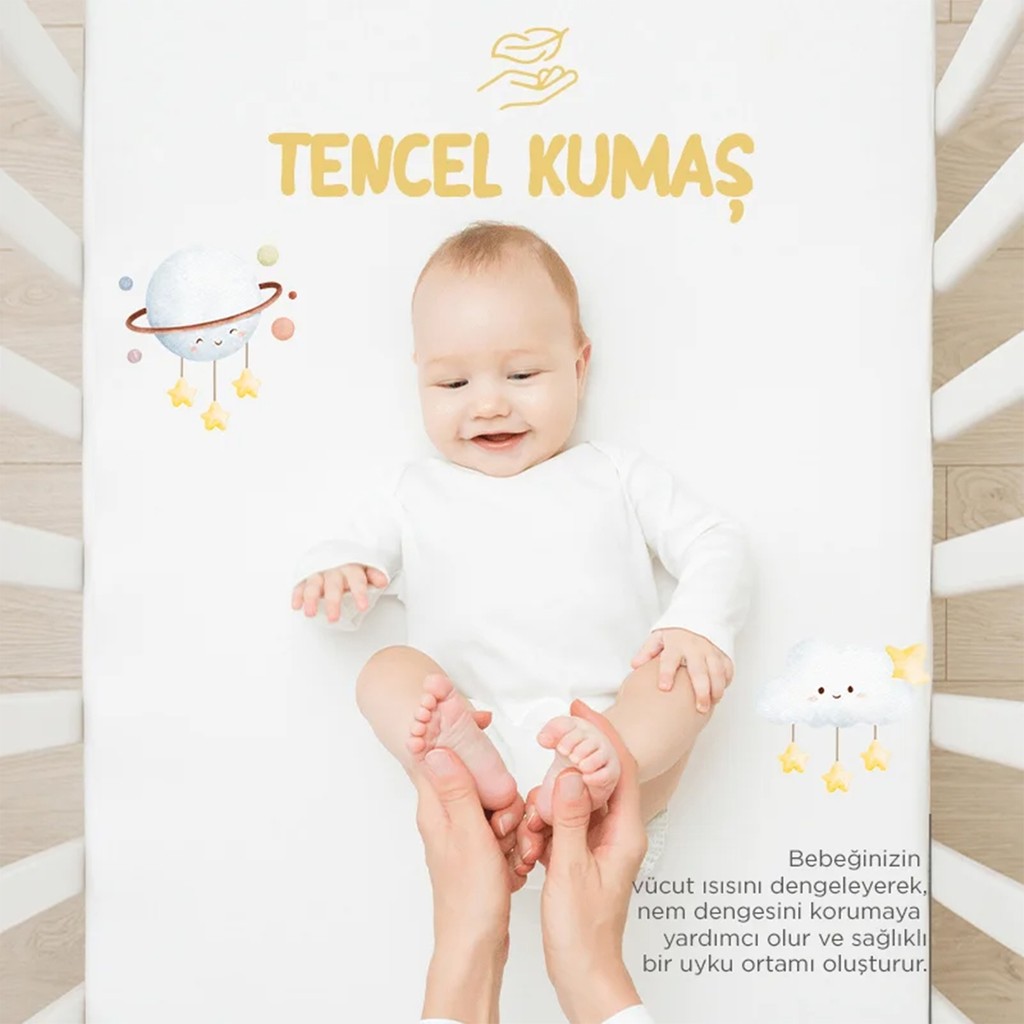 Yatsan Uykucu Baby Tencel Alez - 70 x 130 cm - Beyaz Alez / Yatak Koruyucu Fiyatı