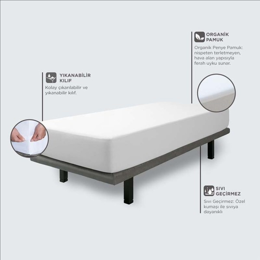 Yatsan Velfont Respira Organik Cotton Sıvı Geçirmez Alez 90 x 200 cm - Beyaz Alez / Yatak Koruyucu Fiyatı