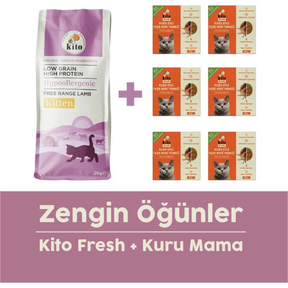 Yavru Kedi Maması 2 kg + Kuzu Etli Kito Fresh x 6 Evcil Hayvan Ürünleri Fiyatı