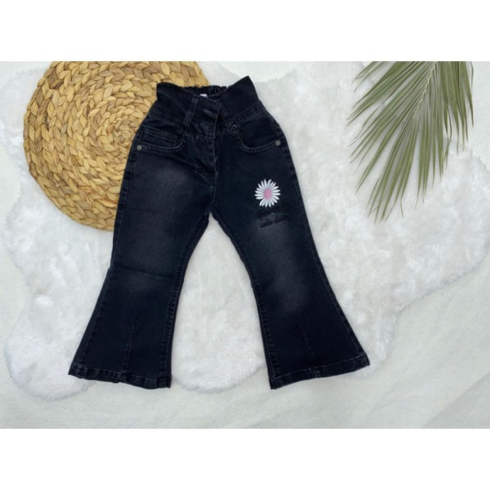 Yavrucak Jeans Kız Çocuk Papatya Detaylı Ispanyol Paça Cep Detaylı Lastikli Bel Kot Pantolon Kız Çocuk Pantolon Fiyatı