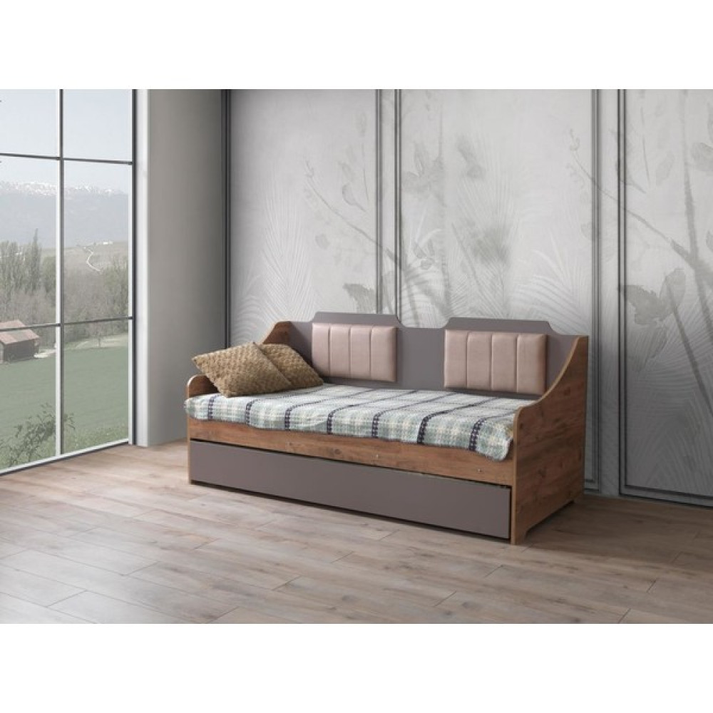 Yavrulu Çekmeceli Sedir Karyola Ahşap Genç Odası Koltuk 90x190 - 90 x 190 cm - Gri Karyola Fiyatı