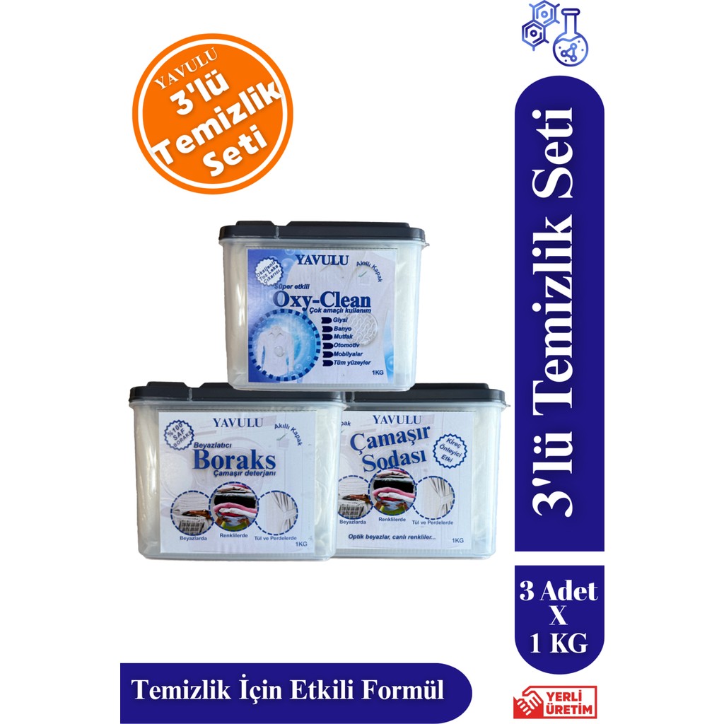 Yavulu Ev Temizlik Seti Üçlü Set (Boraks - Çamaşır Sodası - Oxy- Clean) - 1 kg Diğer Fiyatı