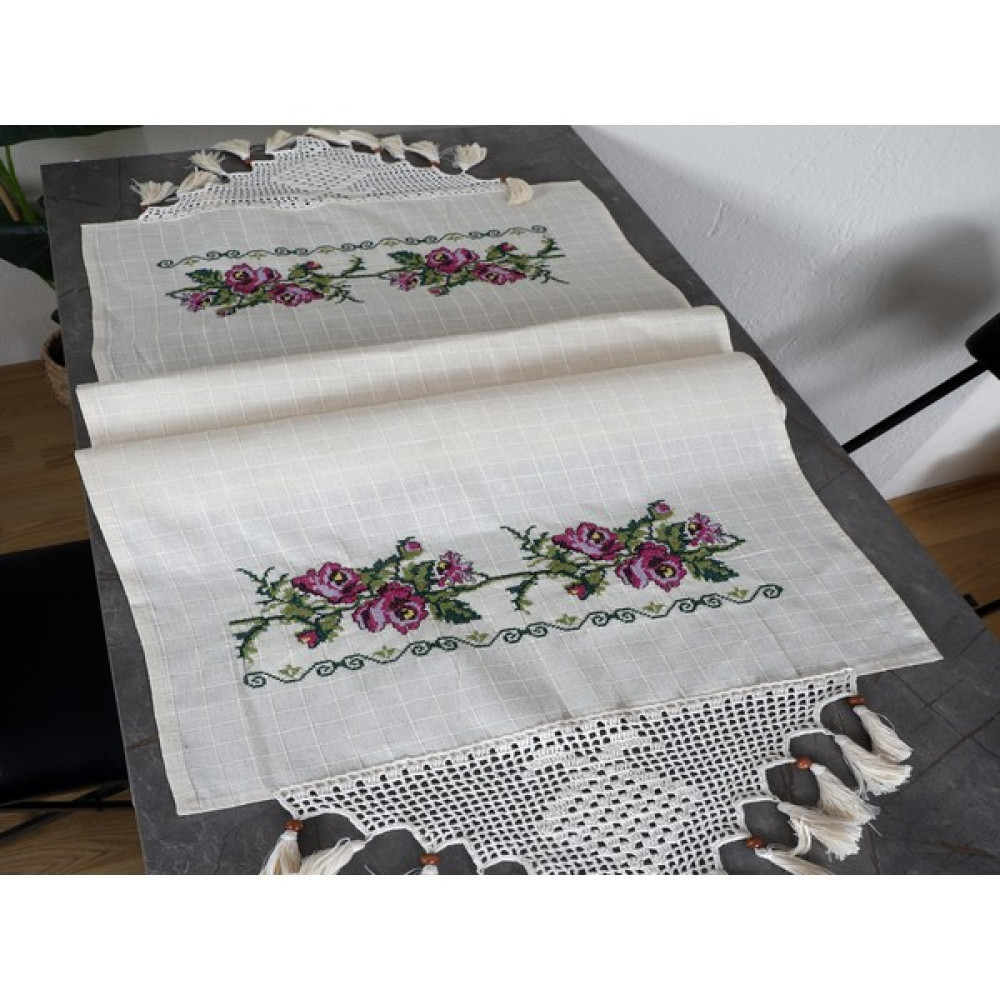 Yavuz Tekstil Kanaviçe Runner- Buzdolabı Örtüsü Mürdüm %100 Pamuk - 50 x 160 cm Masa Örtüsü Fiyatı