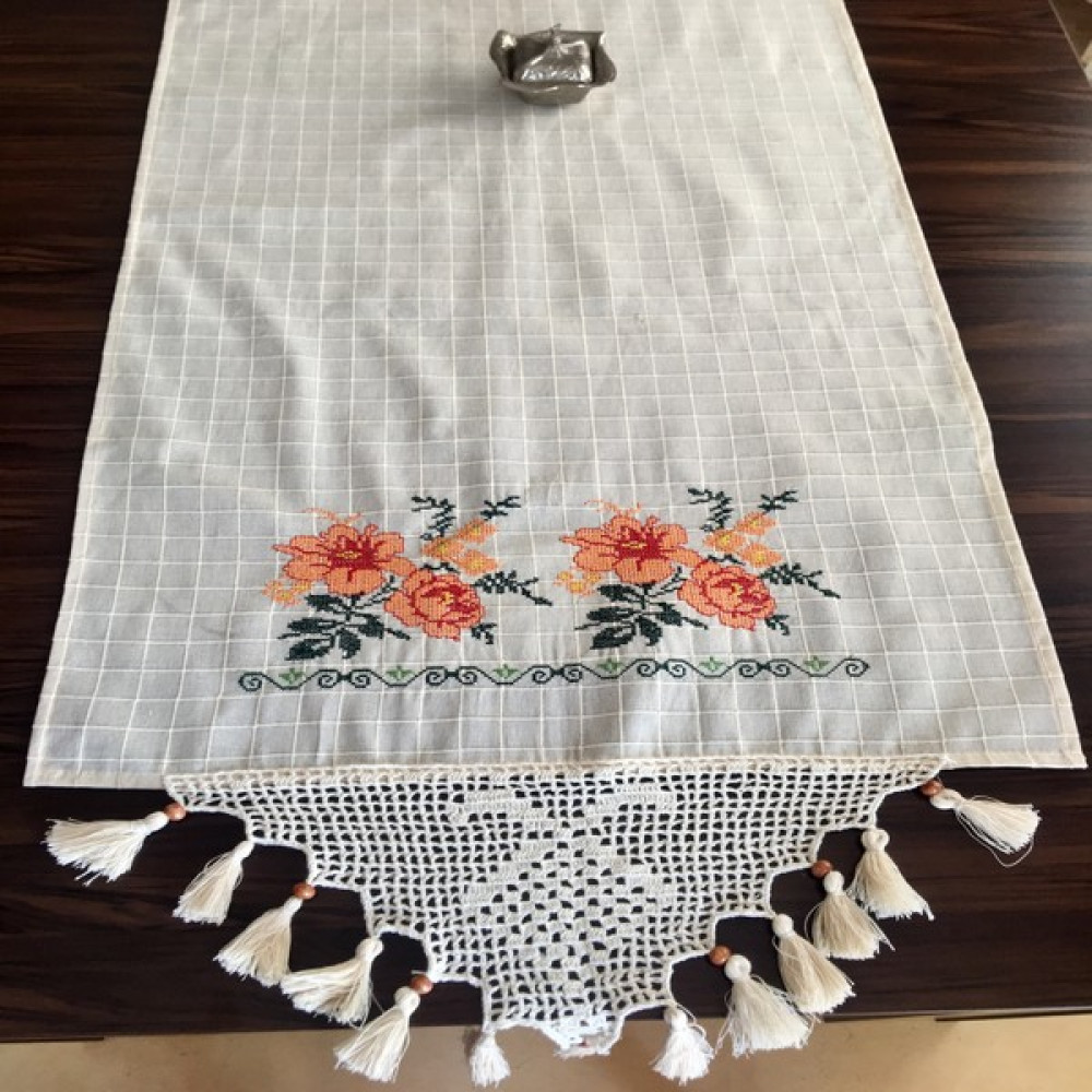 Yavuz Tekstil Kanaviçe Runner Buzdolabı Örtüsü Turuncu - 50 x 160 cm Masa Örtüsü Fiyatı
