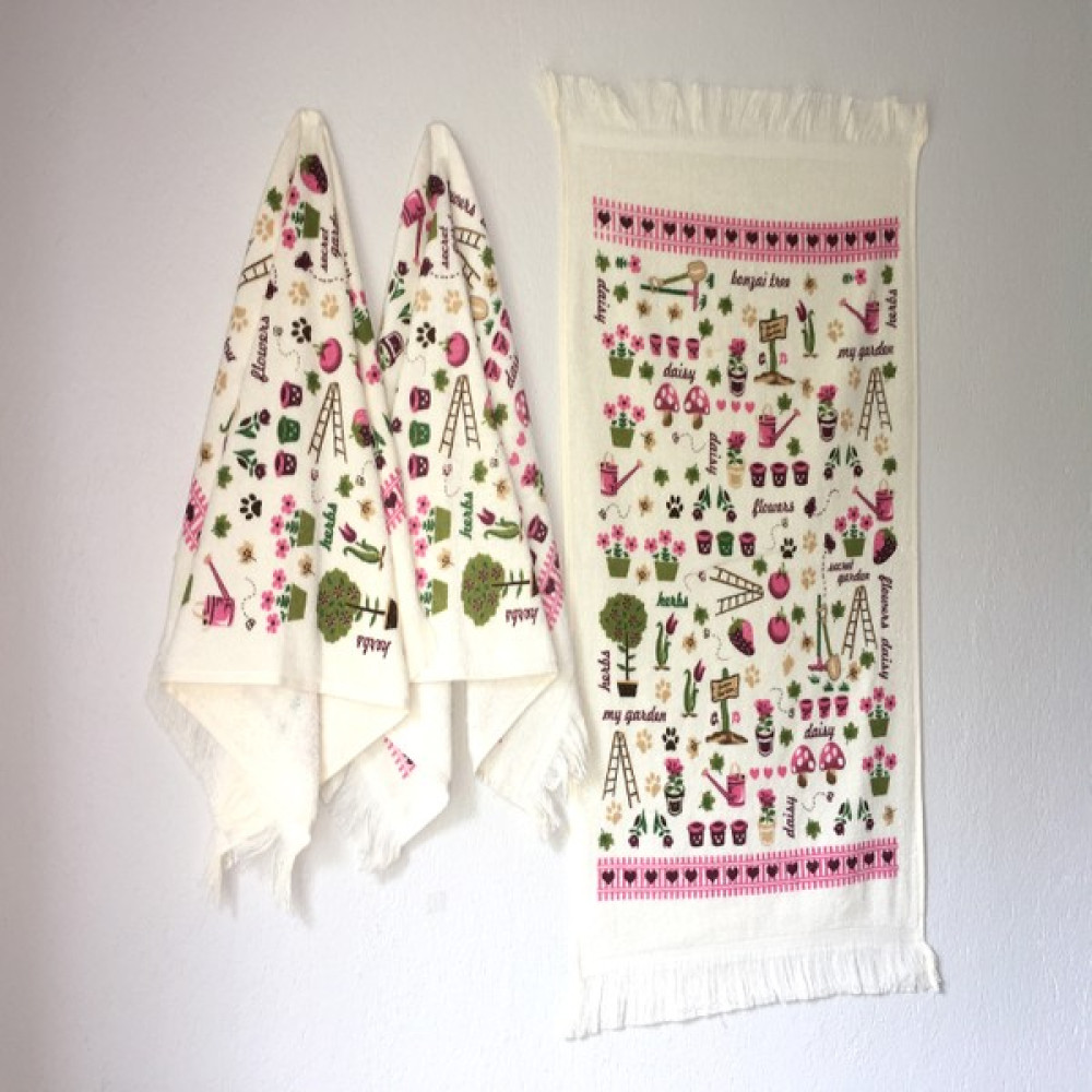 Yavuz Tekstil Saçaklı Mutfak El Havlusu 3'lü Set Sevimli Bahçe %100 Pamuk - Pembe - Yeşil - 40 x 60 cm El / Yüz Havlusu Fiyatı