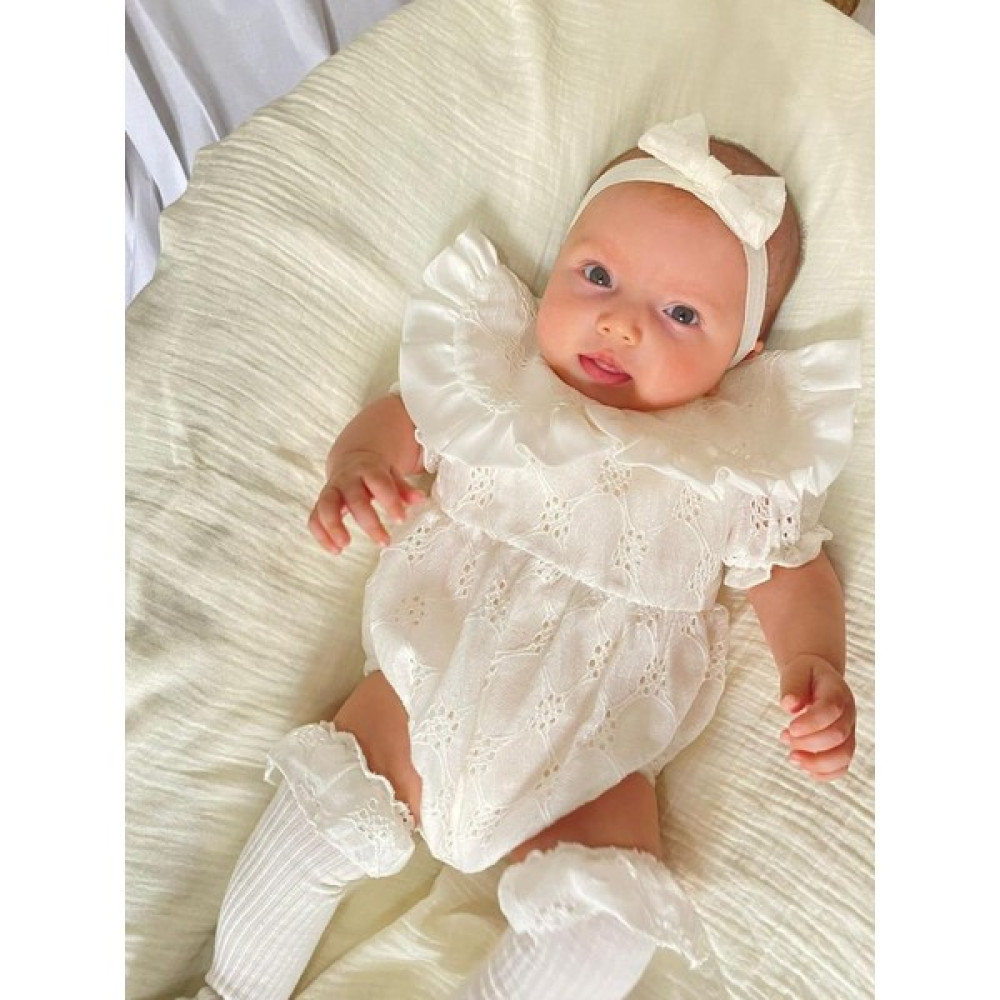 Yaya Kids Beyaz Kısa Kol Fisto Romper Çorap Bandana Set Bebek Tulumu Fiyatı