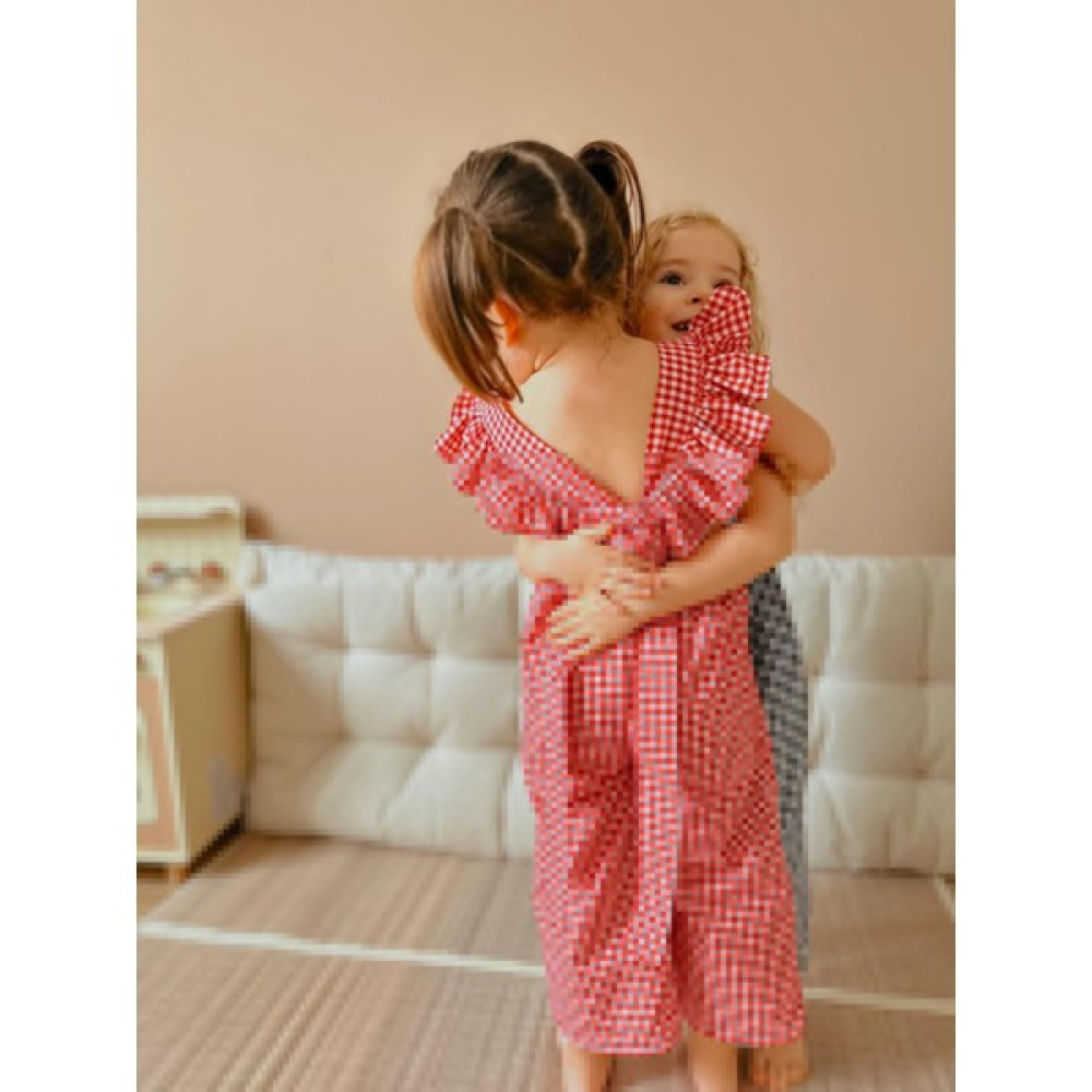 Yaya Kids Kırmızı Piti Kare Arkadan Bağlamalı Sırtı Açık Kolları Fırfırlı Tulum Kız Çocuk Tulum ve Salopet Fiyatı