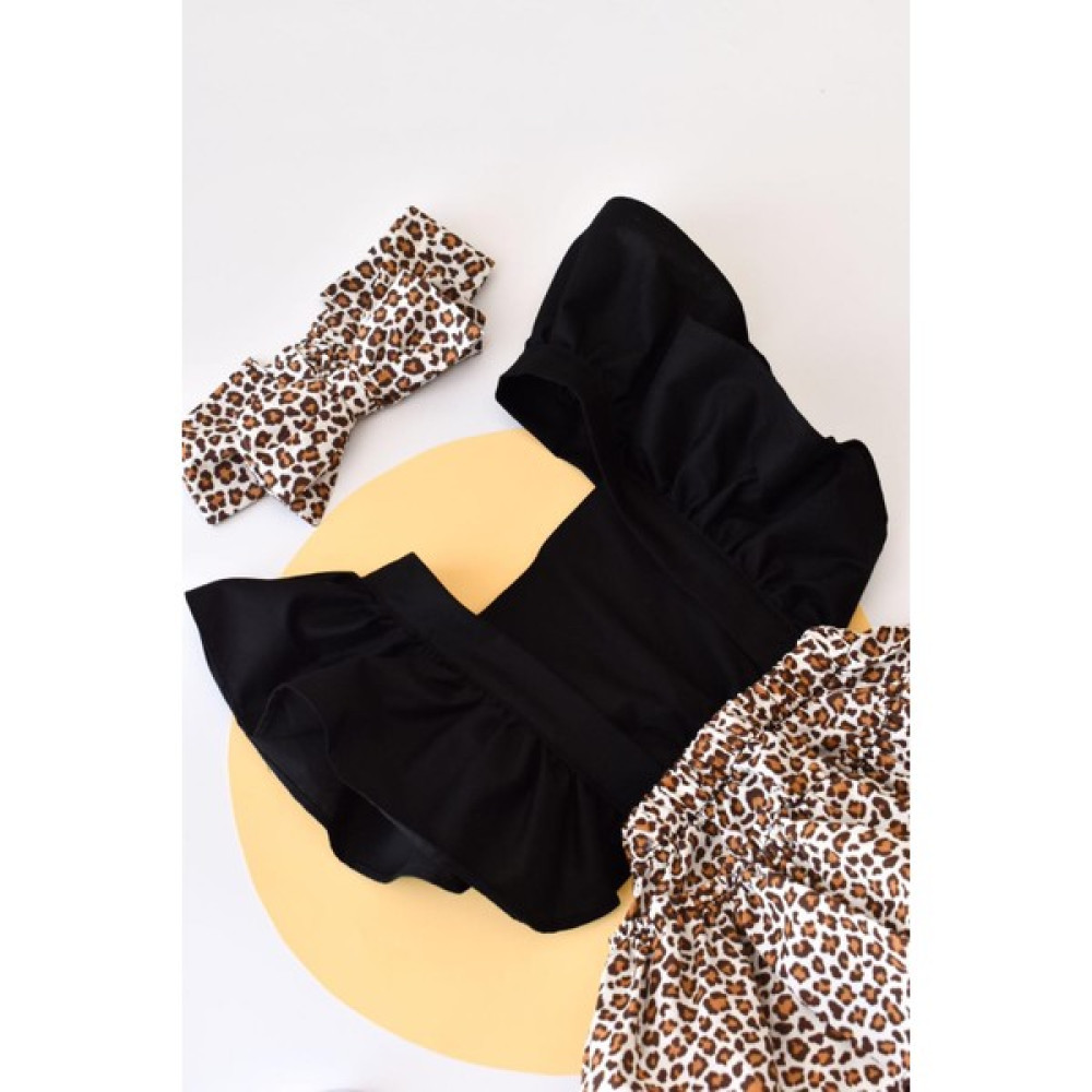 Yaya Kids Kız Bebek Leopar Desen Poplin Fırfır Salopet Bandana Set Bebek Giysi Takım Fiyatı