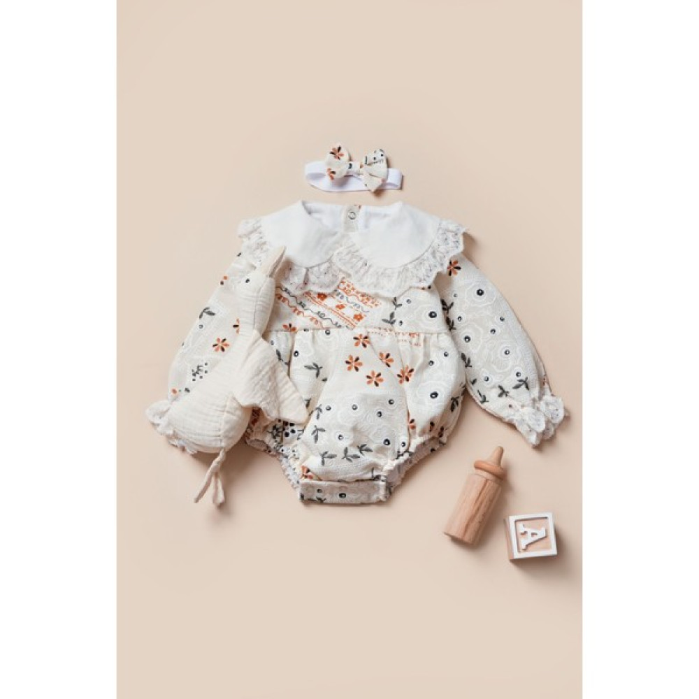 Yaya Kids Kız Çocuk Etnik Desen Otantic Alttan Çıtçıtlı Bebe Yaka Keten Romper Bebek Tulumu Fiyatı