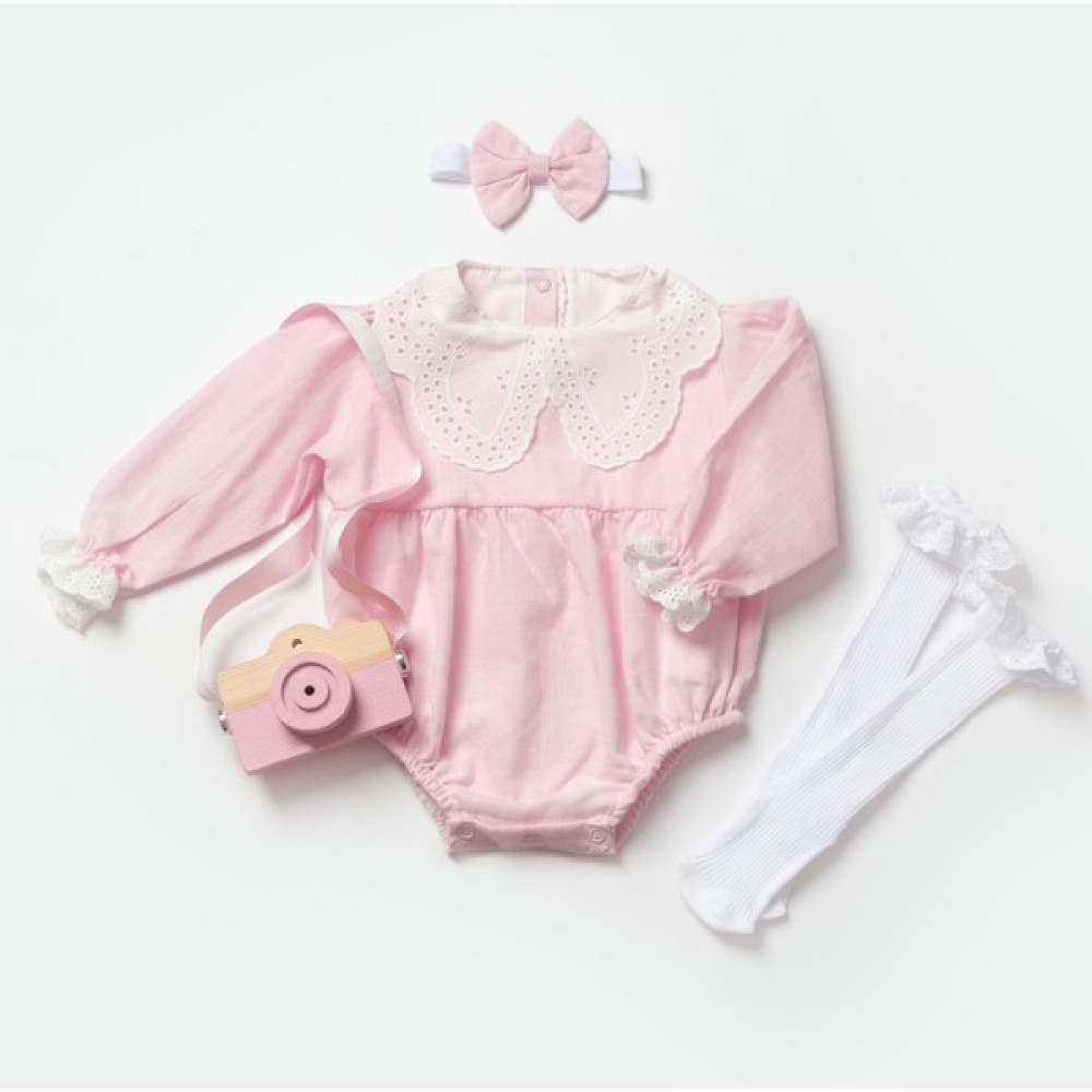 Yaya Kids Mendy Fisto Yakalı Alttan Çıtçıtlı Astarlı Romper Çorap Bandana Set Bebek Tulumu Fiyatı