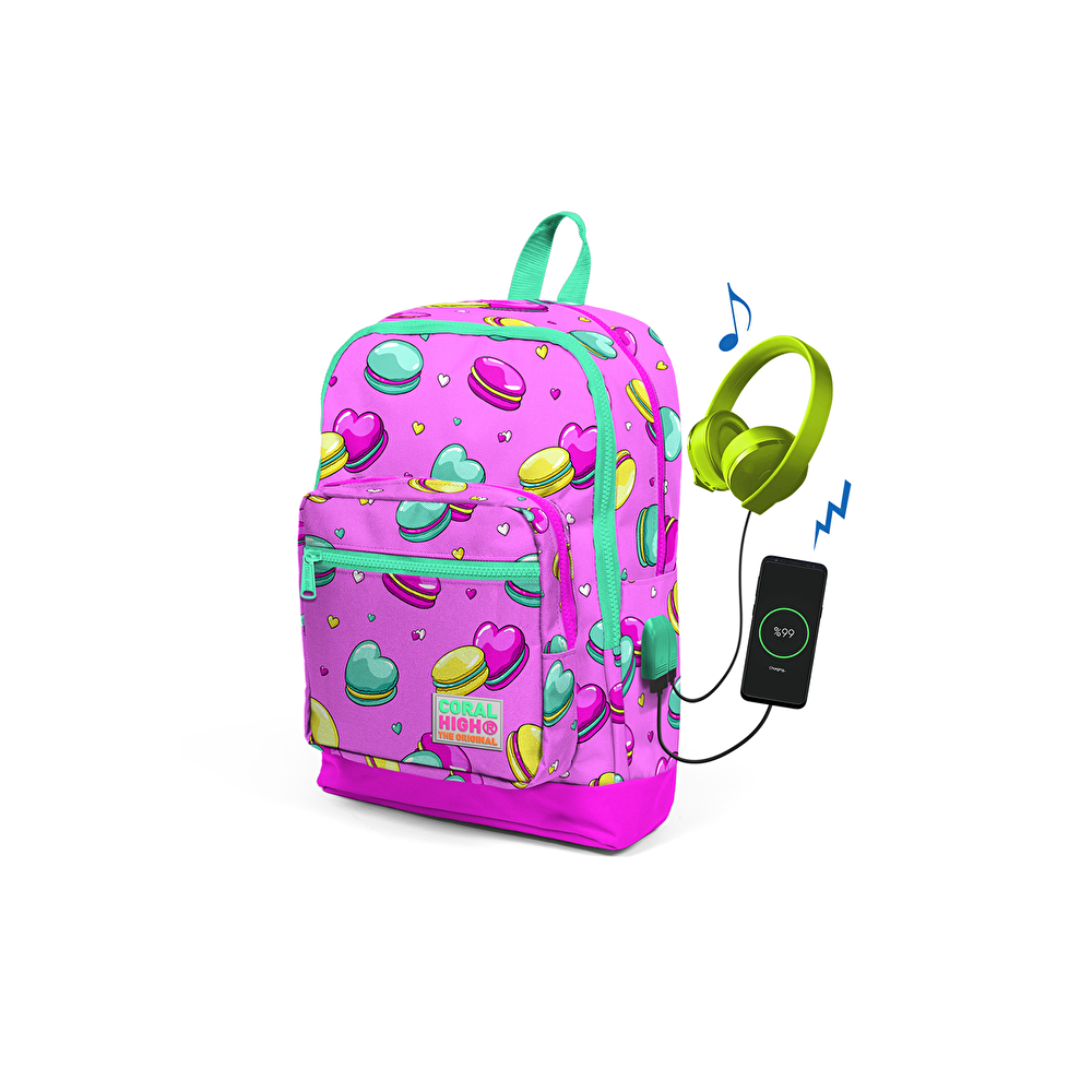 Yaygan Çanta Coral High Sırt Çantası (Usb+Aux Soketli) - Pembe Okul Malzemeleri Fiyatı