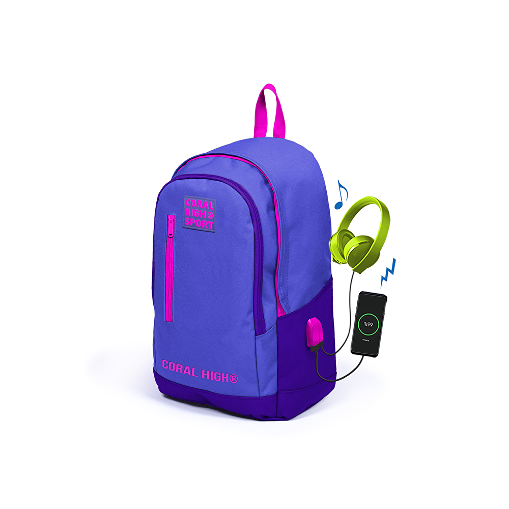 Yaygan Çanta Coral High Sport Sırt Çantası (Usb+Aux Soketli) - Mor Okul Malzemeleri Fiyatı