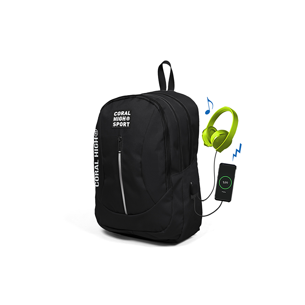 Yaygan Çanta Coral High Sport Sırt Çantası (Usb+Aux Soketli) - Siyah Okul Malzemeleri Fiyatı