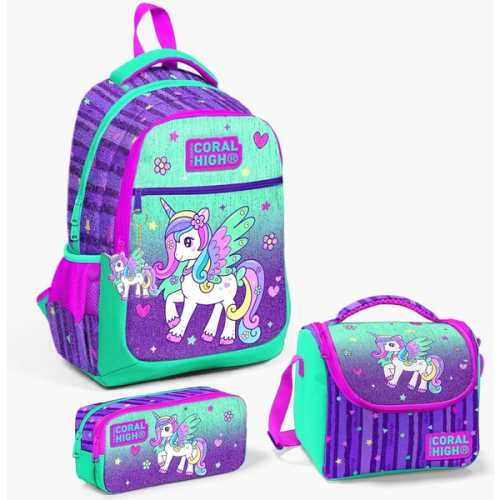 Yaygan Coral High Kids Mor Su Yeşili Unicorn Desenli 3’lü Okul Çanta Seti Set 23487-MİX3 Okul Çantası Fiyatı