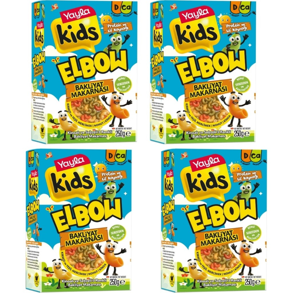 Yayla Kids Kinoalı Sebzeli 3 Renkli Elbow Bakliyat Makarnası 250 G X4 - 1 kg Makarnalar Fiyatı