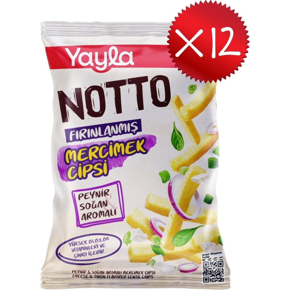 Yayla Notto Peynir Soğan Aromalı Mercimek Cipsi 55 G X12 - 660 gr Cips Fiyatı
