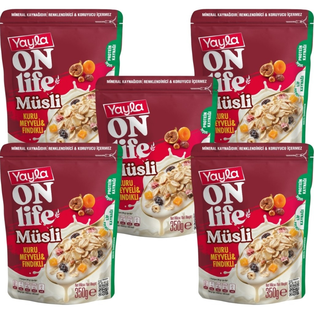 Yayla Onlife Kuru Meyveli Fındıklı Müsli 350 G X5 - 1,75 kg Kahvaltılık Gevrek Fiyatı
